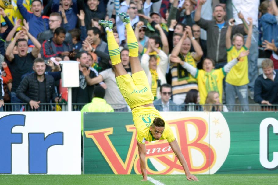 Yacine Bammou non frena la propria felicit dopo il gol realizzato per il Nantes contro il Paris Saint-Germain, in Ligue 1 (Afp)